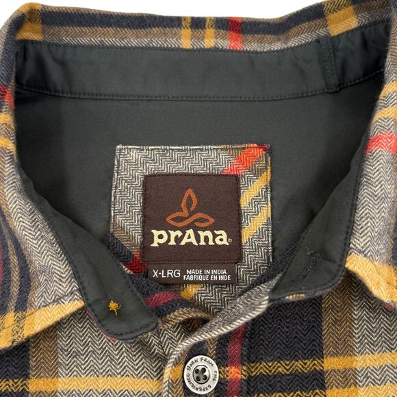 Prana Men's Lybek Long Sleeve Herringbone Plaid Flannel Shirt Bronzed Blue XL - Picture 9 of 14